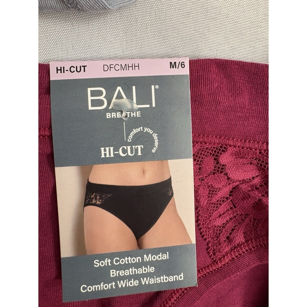 NEW Bali Brief Breathe Cotton Modal Lace High Cut Brief Women's Medium 3 Pair - Picture 2 of 8